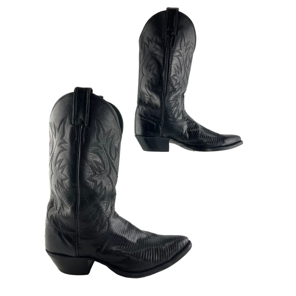 Ladies Justin Black Lizard Print Pointed Toe Western Boots Size 8.5 B